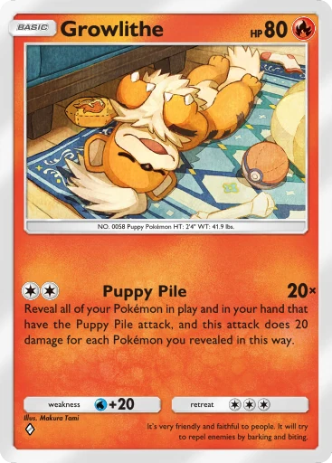 growlithe pokemon cards - 058/165 - Pokemon 151 - Reverse Foil Fire / 70 / Basic Attack 1 Growlithe 1st Ed. 68/105 Neo