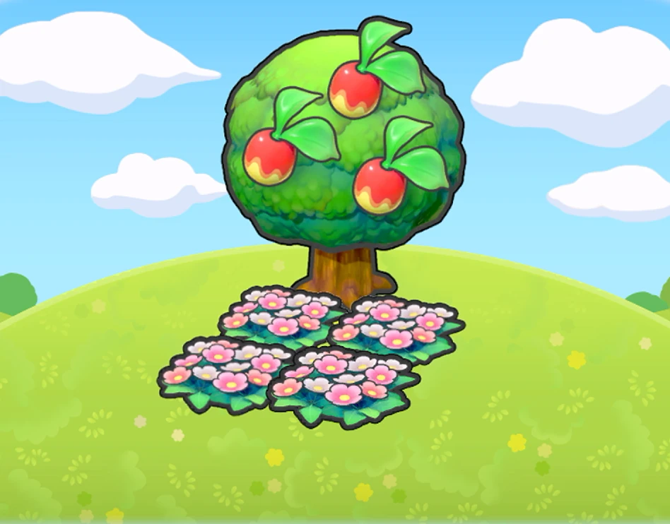 Tree-shaded flower bed habitat in Pokémon Pokopia