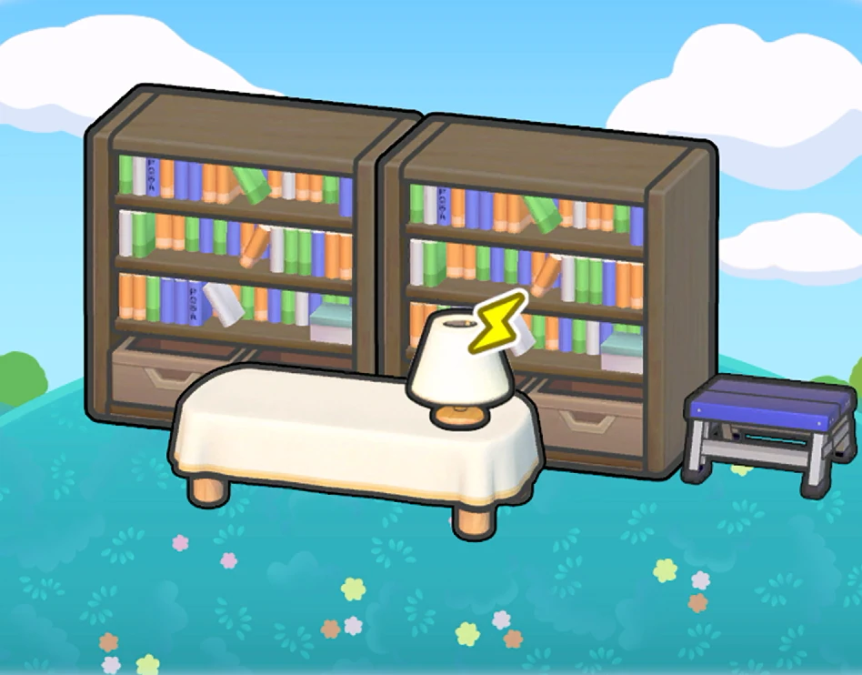 Mini library habitat in Pokémon Pokopia